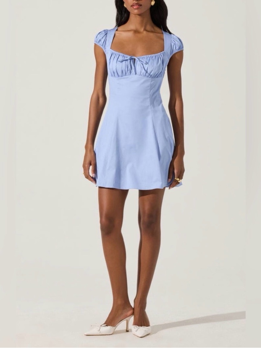 Astr The Label Fit And Flare Poplin Dress, Light Cobalt, Size Large